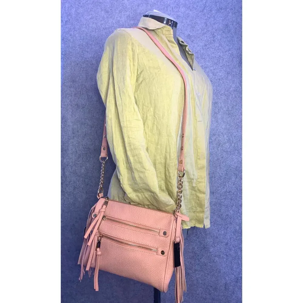 NWT Massini Crossbody Bag Peach Pink Vegan Leather With Fringe Gold Hardware